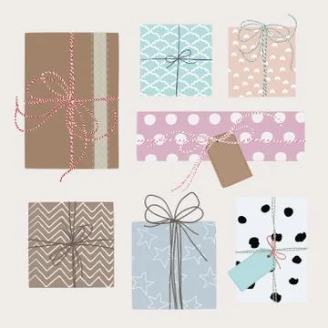 Vector set with gift boxes in crafting paper. Stock Illustration