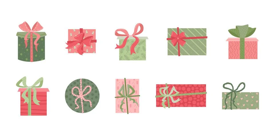 Vector set of gift boxes in flat style. Celebration Stock Illustration