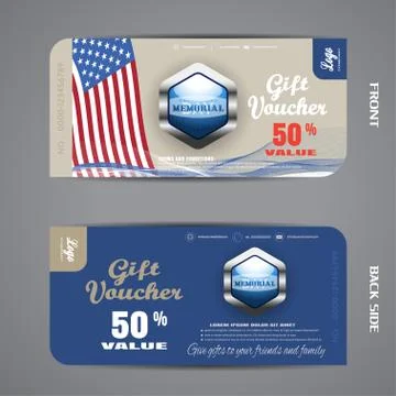 Vector set of gift voucher for Memorial Day with metal medal on the brown a.. Stock Illustration