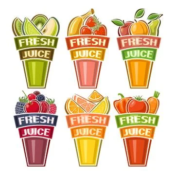 Vector set of glasses with Fresh Juice Stock Illustration