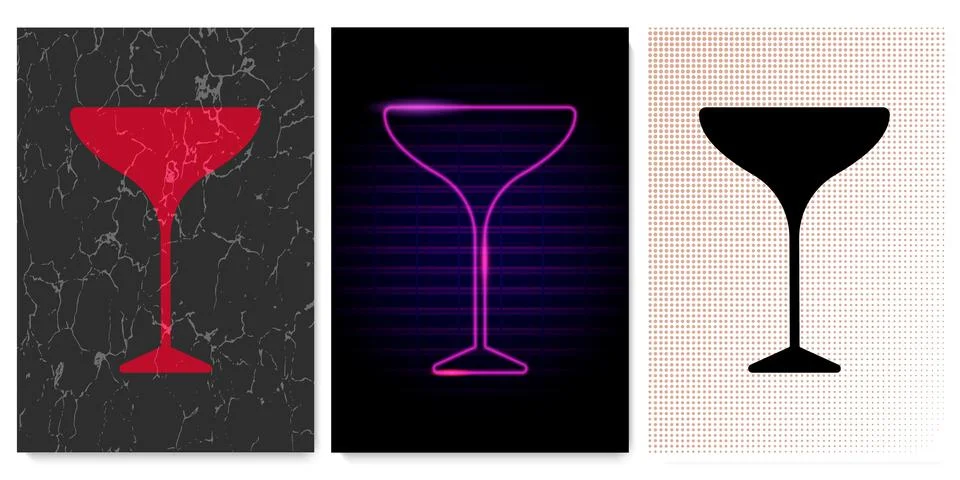 Vector set of glasses with martini in different styles. Template alcohol be.. Stock Illustration