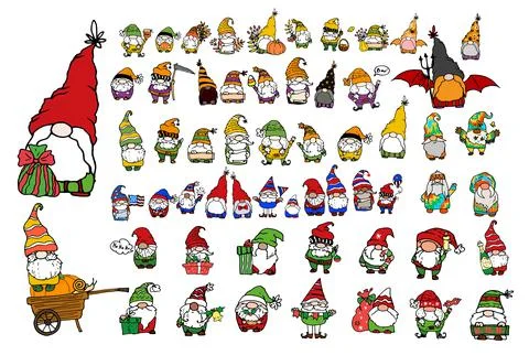 Vector set of gnomes. a collection of hand-drawn gnomes for the holidays Stock Illustration