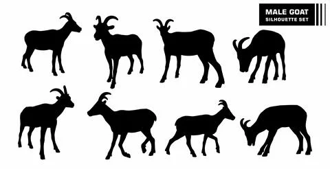 Vector set of goat character silhouettes Stock Illustration