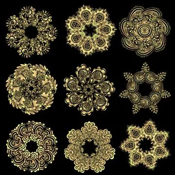Vector set of gold round pattern 库存插图