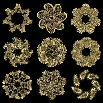 Vector set of gold round pattern Stock Illustration
