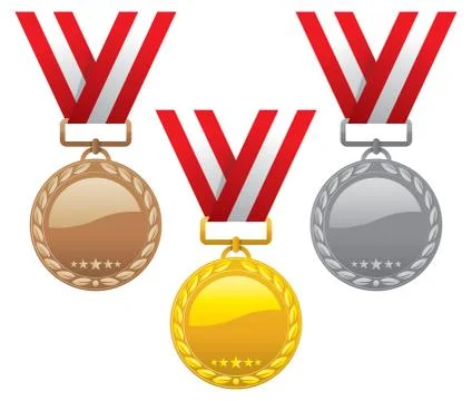 Vector set of gold, silver and bronze medals Stock Illustration