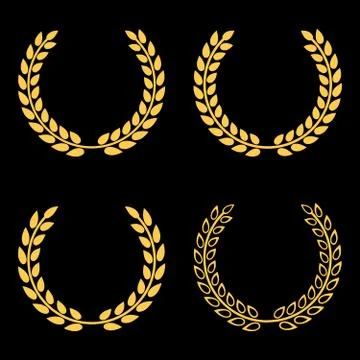 Vector set golden laurel wreaths design on black background Stock Illustration