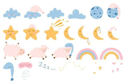 Vector set of good night. Good night elements. Illustrazione stock