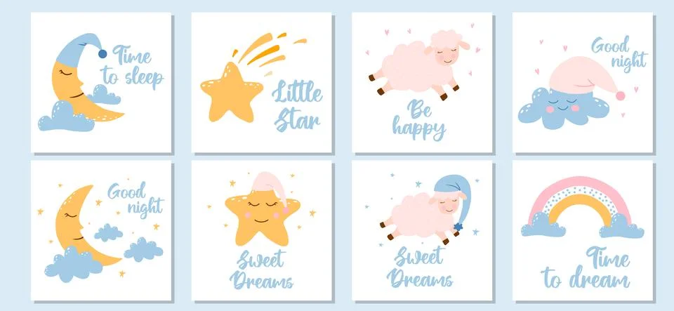 Vector set of good night posters. Stock Illustration