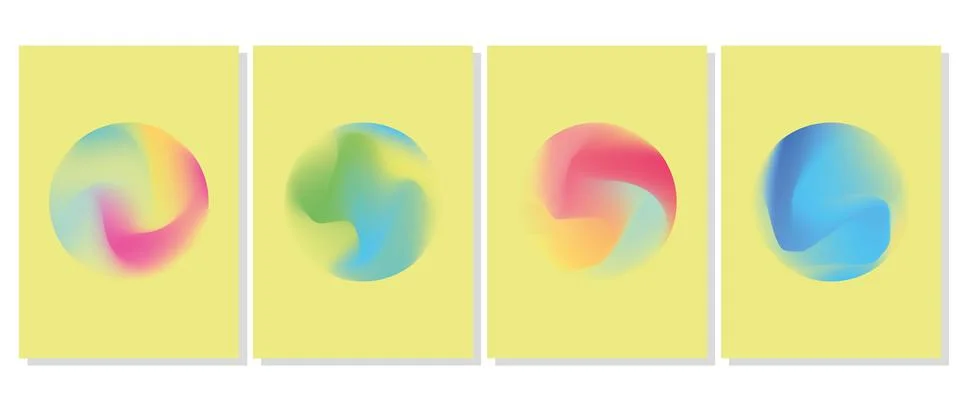 Vector set of gradient posters. Circle shape with gradient overflows. Yellow Stock Illustration