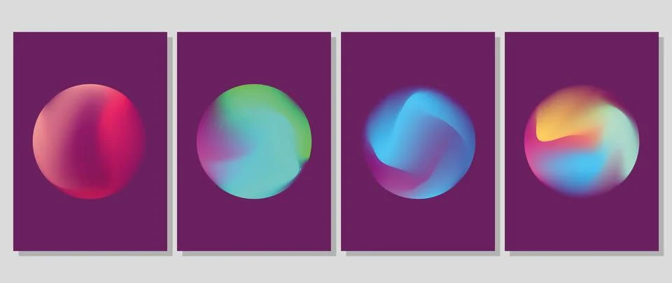 Vector set of gradient posters. Circle shape with gradient overflows. Purple Stock Illustration