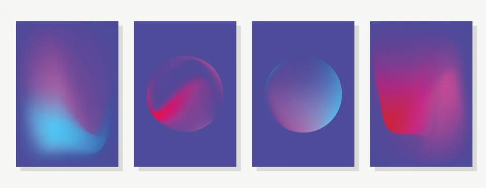 Vector set of gradient posters. Circle shape with gradient overflows. Blue Stock Illustration