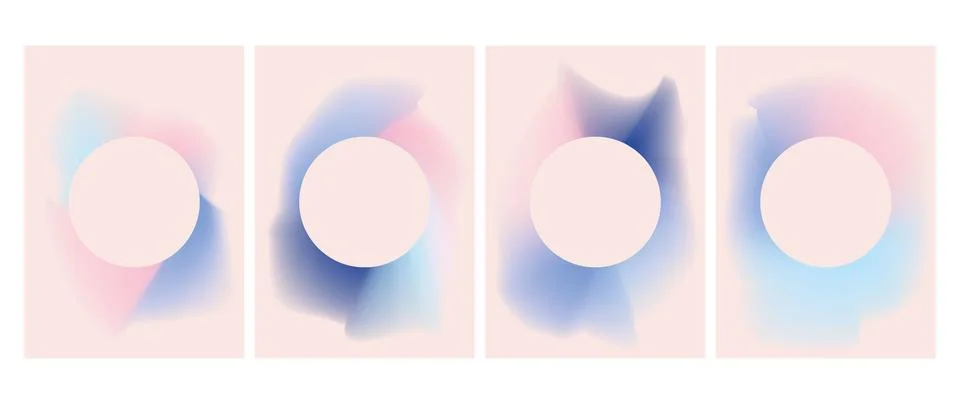 Vector set of gradient posters. Circle shape with gradient overflows. Beige 스톡 일러스트