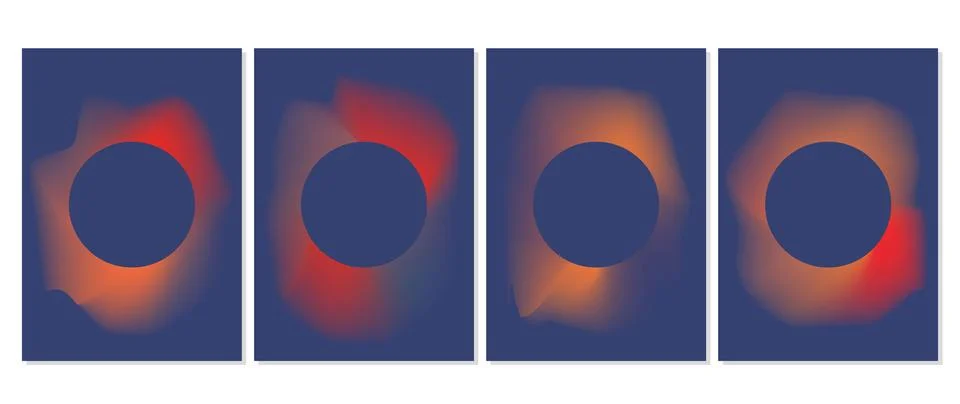 Vector set of gradient posters. Circle shape with gradient overflows. Blue Stock Illustration