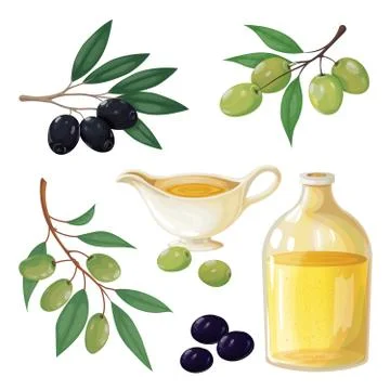 Vector set of green and black olives, made in a realistic style Illustrazione stock