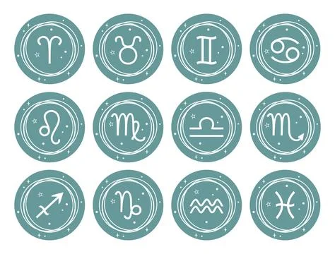 Vector set of green and white zodiac signs isolated on a white background Stock Illustration