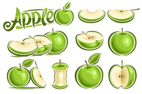 Vector set of Green Apples Stock Illustration