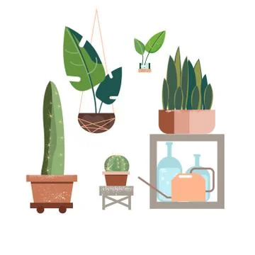 Vector set on green backdrop. Tropical jungle leaves background. Isolated symbol Stock Illustration