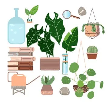 Vector set on green backdrop. Tropical jungle leaves background. Isolated symbol Stock Illustration