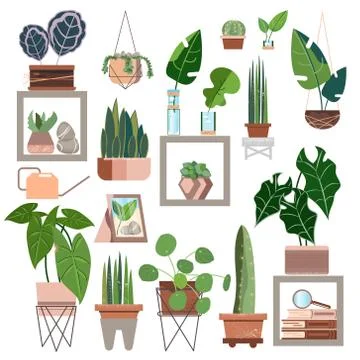 Vector set on green backdrop. Tropical jungle leaves background. Isolated symbol Stock Illustration