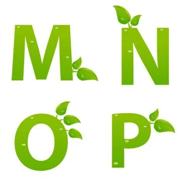 Vector set of green eco letters logo with leaves Stock Illustration