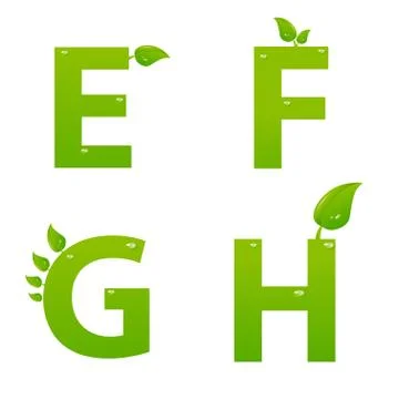 Vector set of green eco letters logo with leaves Stock Illustration