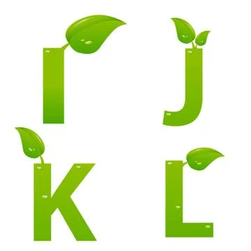 Vector set of green eco letters logo with leaves Stock Illustration
