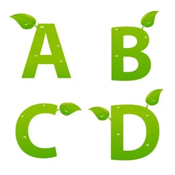 Vector set of green eco letters logo with leaves Stock Illustration