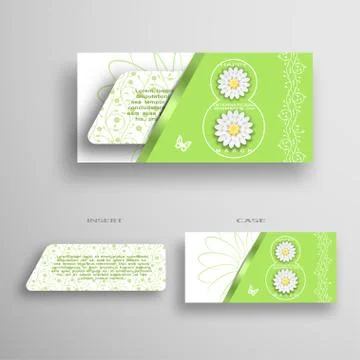 Vector set of green greeting and white envelope with insert for 8 of March -  Stock Illustration