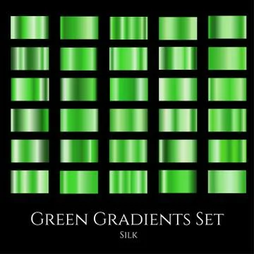 Vector set of green silk gradients. Collection of design gradation swatches Stock Illustration