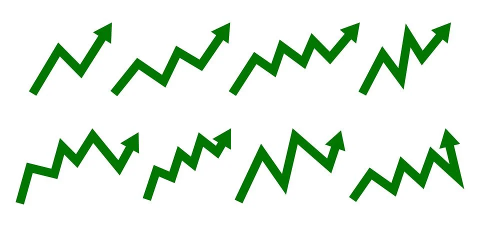Vector set of green zigzag arrows symbolizing business growth graph Stock Illustration