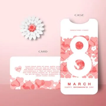 Vector set of greeting card for 8 of March with case and insert on the light  Stock Illustration