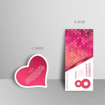 Vector set of greeting card for 8 of March with case and insert in the form o Stock Illustration