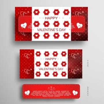 Vector set of greeting card for Valentine's Day with red insert in case with  Stock Illustration