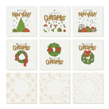 Vector set greeting cards with gold lettering Christmas and new year seamless Stock Illustration