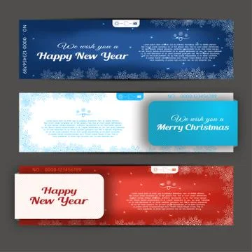 Vector set of greeting cards for Happy New Year and Merry Christmas with whit Stock Illustration