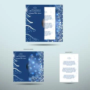 Vector set of greeting envelope with christmas tree and insert for Merry Chri Stock Illustration