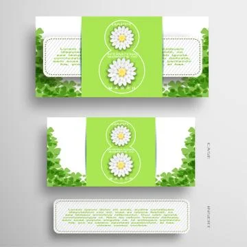 Vector set of greeting green and white envelope with insert for 8 of March -  Stock Illustration