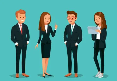 Vector set group of 4 four businessman office workers young business people Illustrazione stock