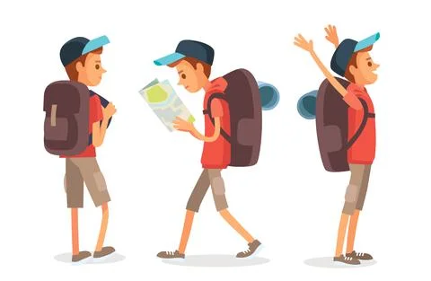 Vector set group of young tourist with backpack. Stock Illustration
