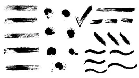 Vector set of grunge brush strokes.Ink, blots, strokes Stock Illustration