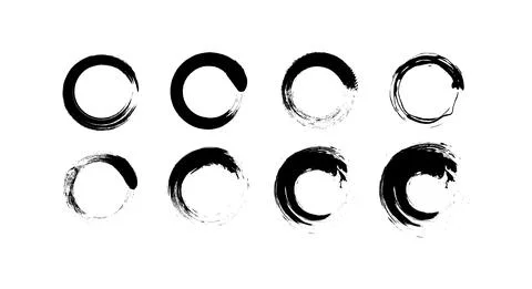Vector set of grunge circle brush strokes for frames, icons, design elements Stock Illustration