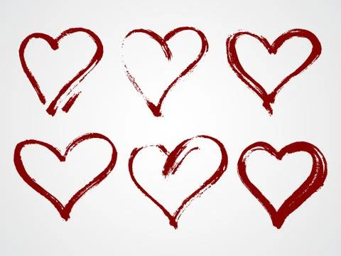 Vector set of grunge frames in the shape of heart. Stock Illustration