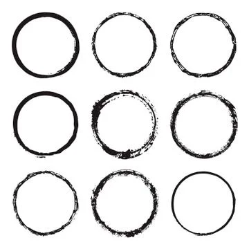 Vector set of grunge round frames and borders, painted with an ink brush Stock Illustration