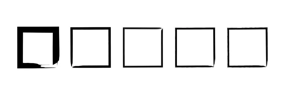 Vector set of grunge square borders and frames, hand-drawn Stock Illustration