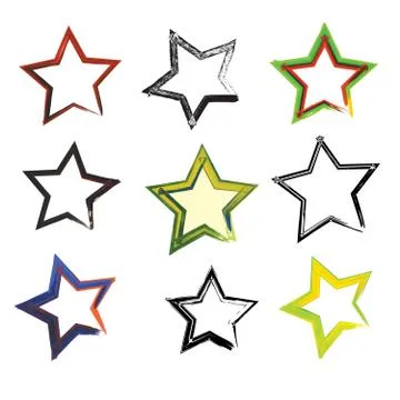 Vector set of grunge star brush strokes Stock Illustration