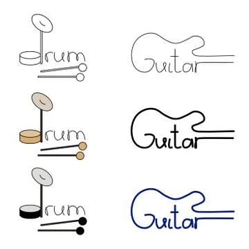Vector set of guitar and drum logos Stock Illustration