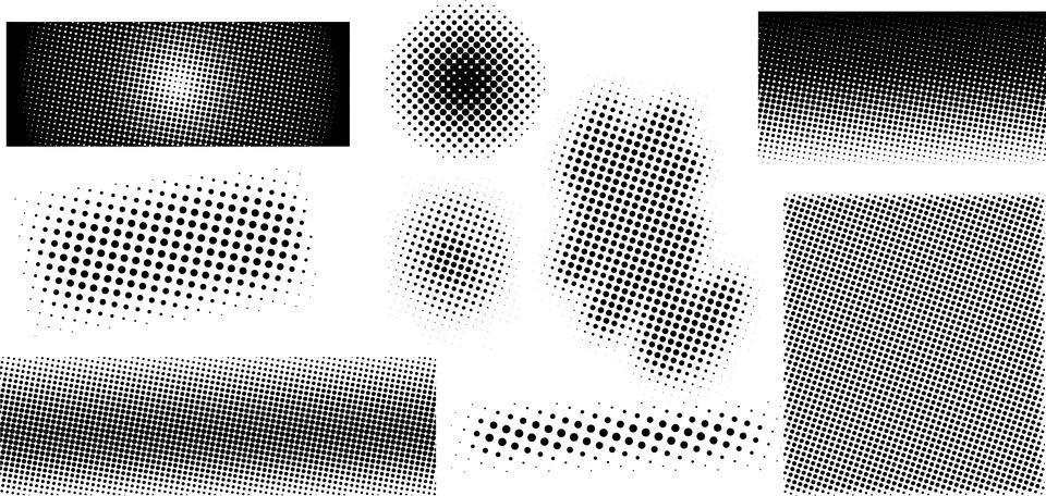 Vector set of halftone design elements, Black dots on a white background. D.. Stockillustratie