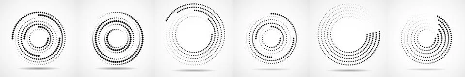 Vector set of halftone dotted background in circle form. Circle dots isolated on 스톡 일러스트