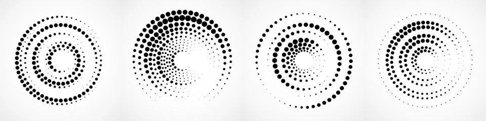 Vector set of halftone dotted background in circle form. Circle dots isolated on 스톡 일러스트